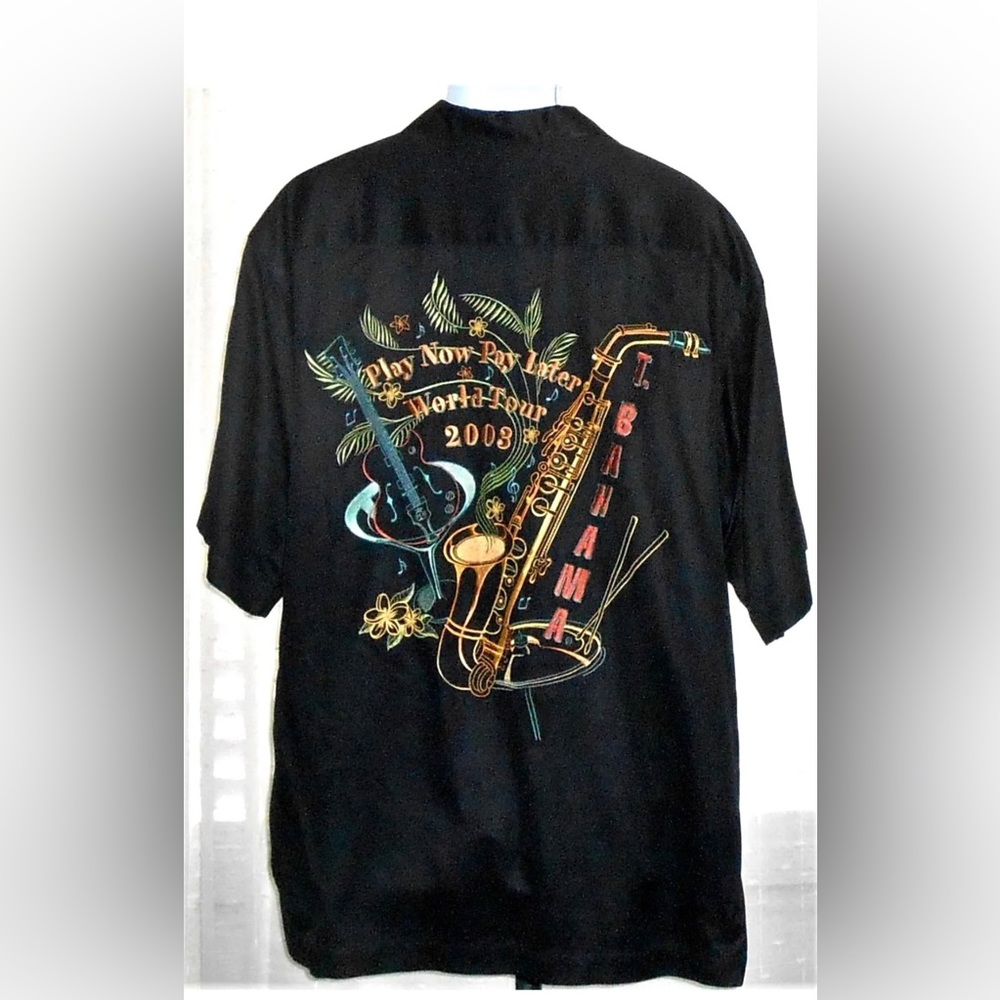 Tommy Bahama Mens Black Embroidered 2003 World Tour Silk Cotton Hawaii. Shirt XL